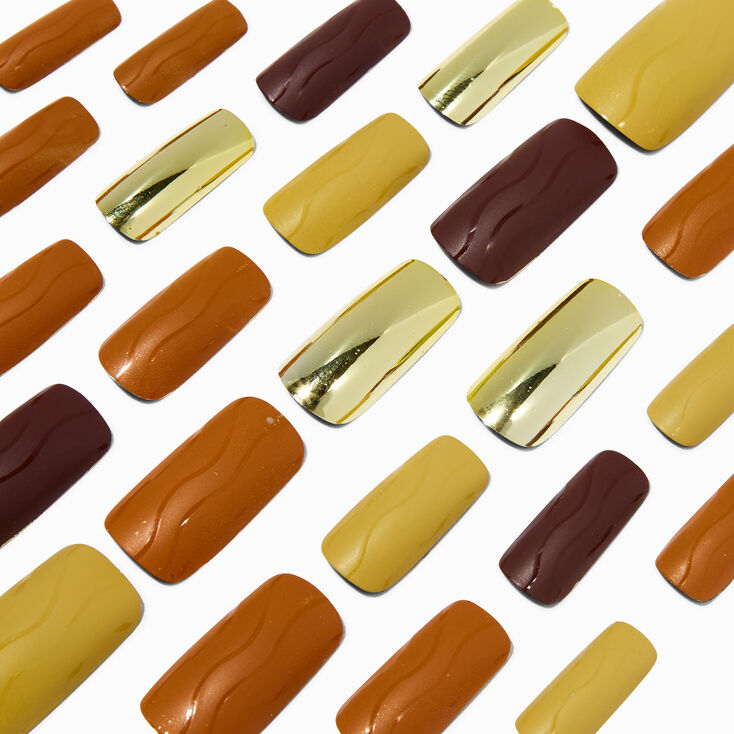 Monochromatic Neutral Long Square Vegan Faux Nail Set - 24 Pack,