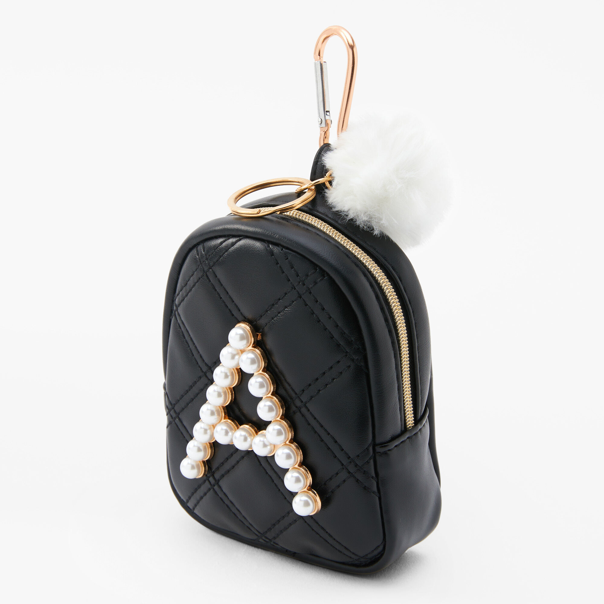 Initial Pearl Mini Backpack Keychain - Black, A