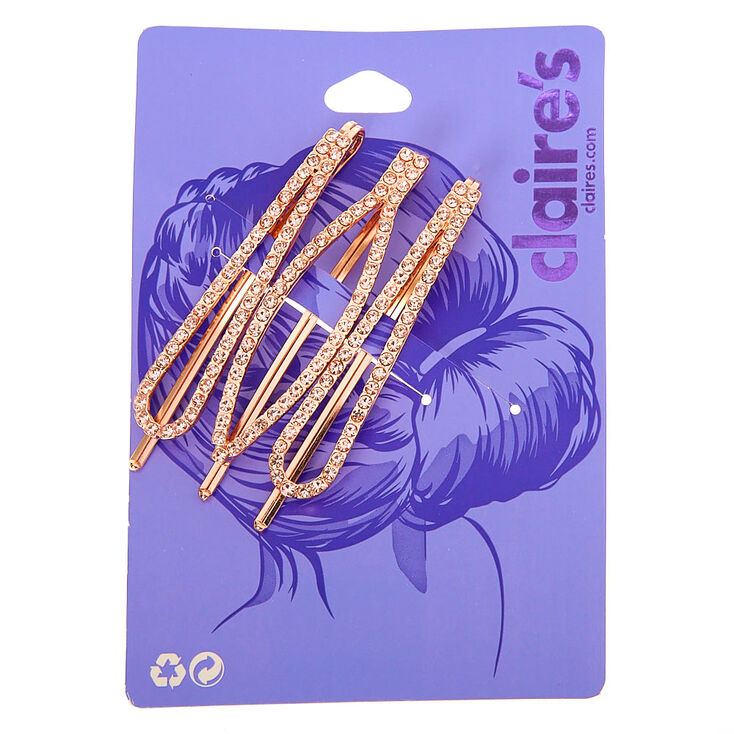 Rose Gold Rhinestone Oval Bobby Pins - 3 Pack,