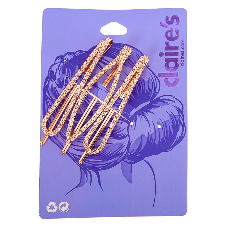 Rose Gold Rhinestone Oval Bobby Pins - 3 Pack,