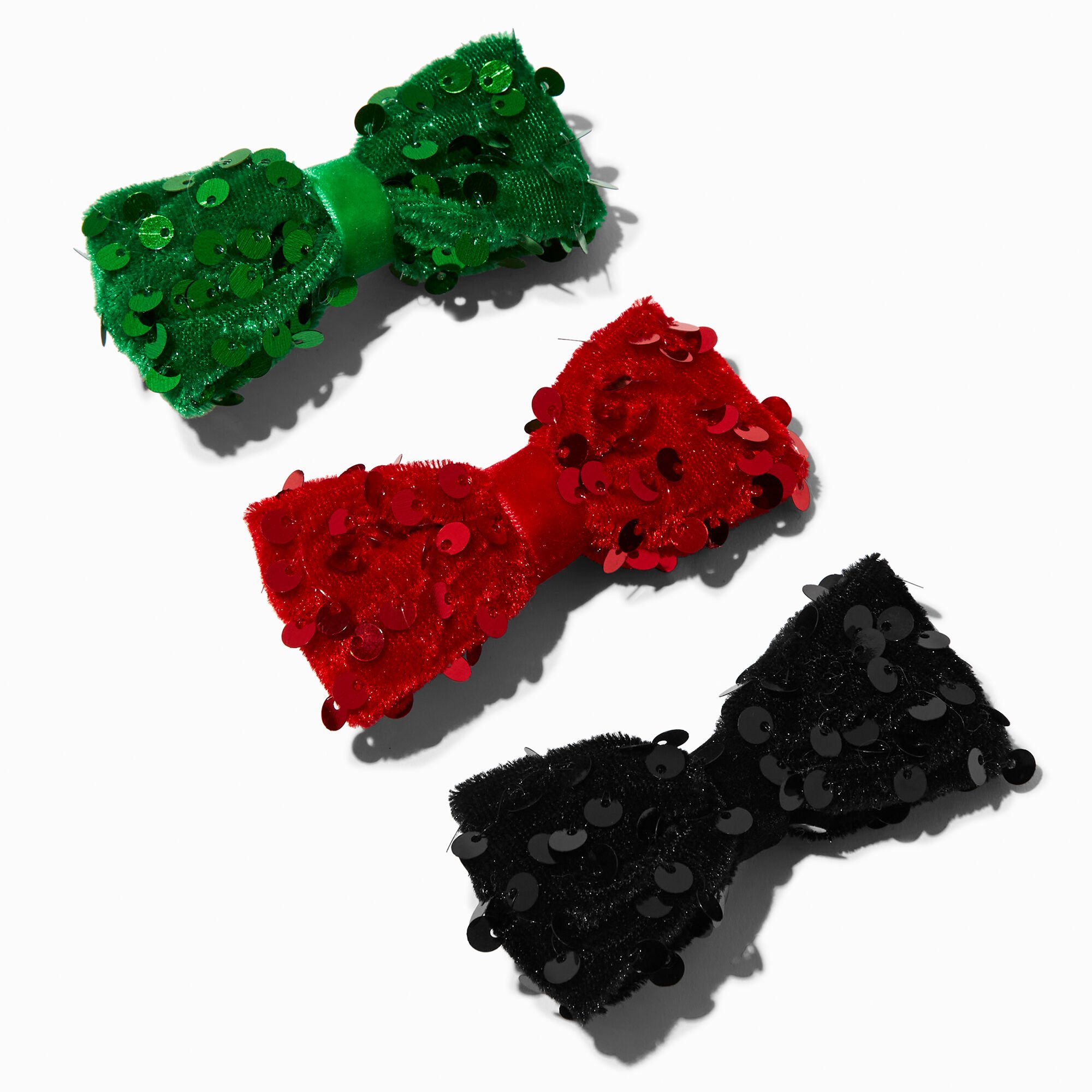 View Claires Holiday Sequin Hair Bow Clips 3 Pack information
