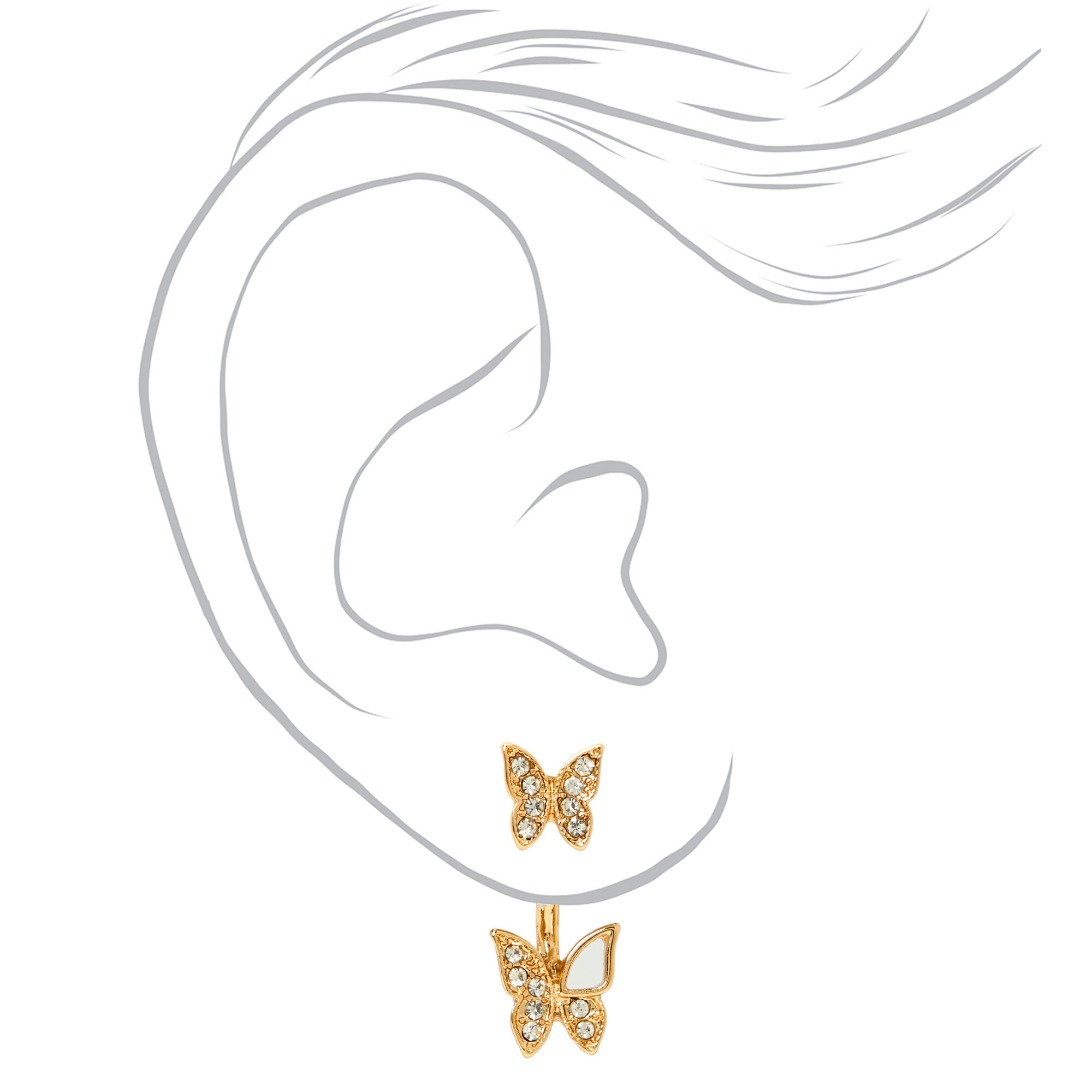 Gold Butterfly Embellished Ear Crawler Stud Earrings,