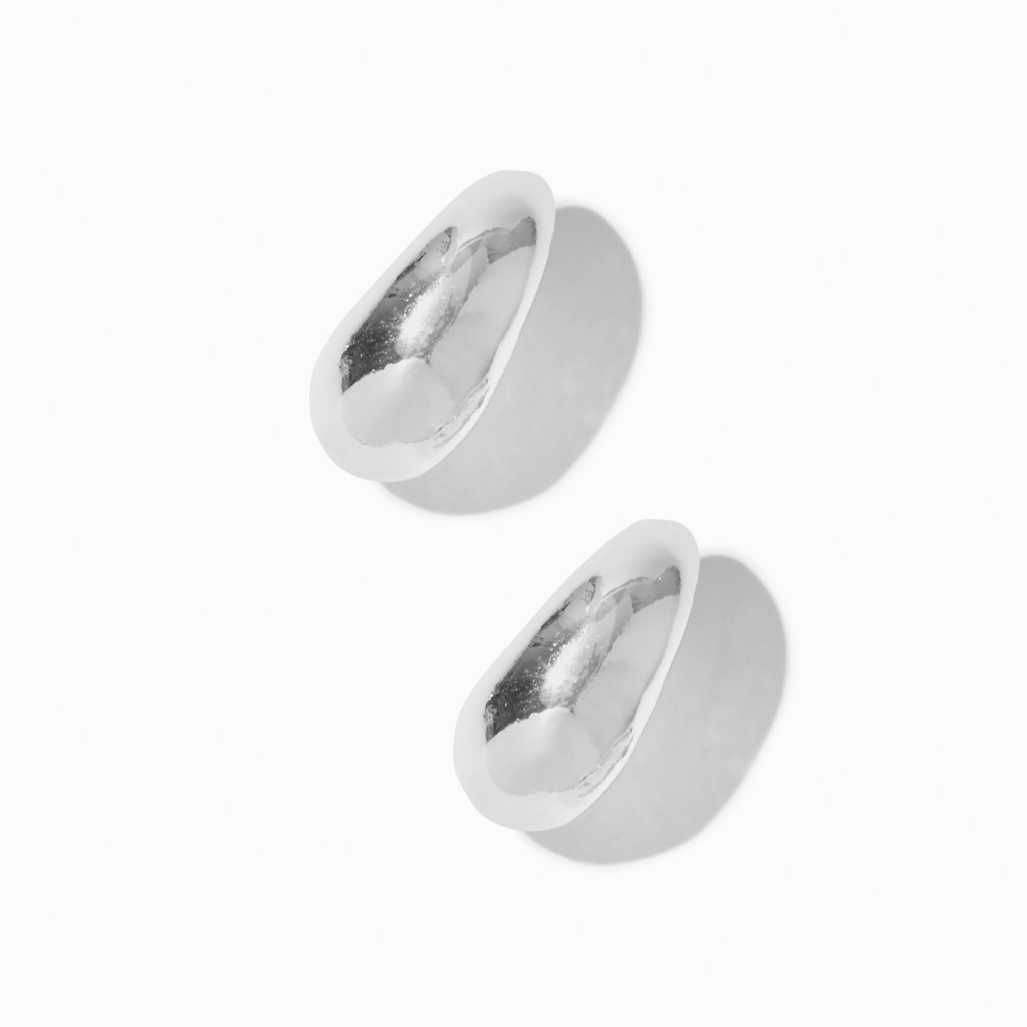 Silver-tone Bean 15mm Hoop Earrings,