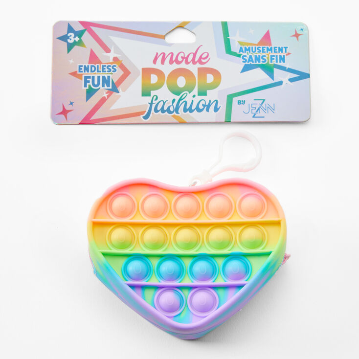 Rainbow Heart Pop Toy Coin Purse Keychain,