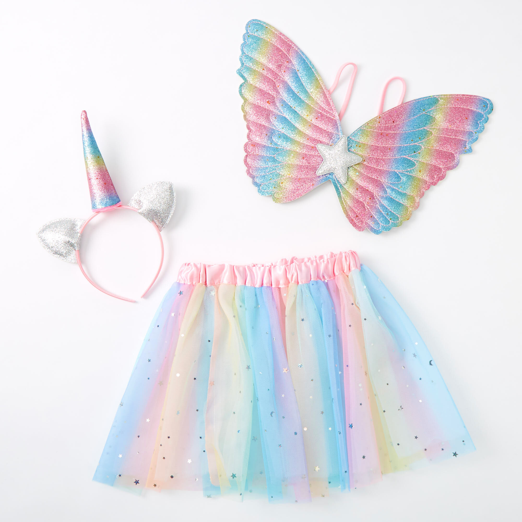 View Claires Club Pastel Rainbow Unicorn Dress Up Set 3 Pack Silver information