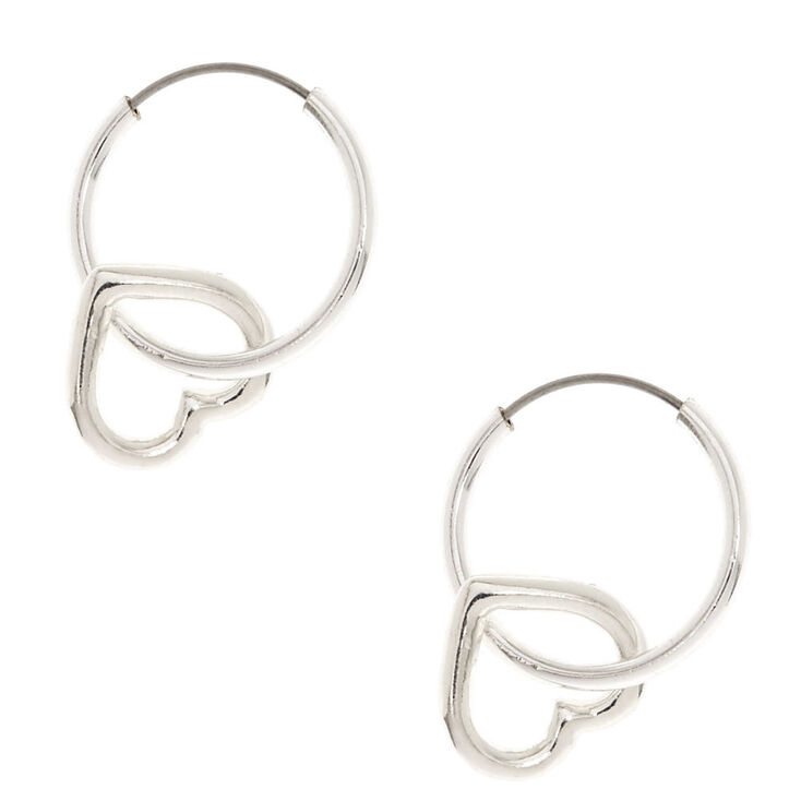 Silver 12mm Heart Hoop Earrings Claire S Silver 12mm Heart Hoop Earrings
