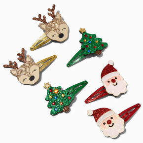 Glitter Christmas Icons Snap Hair Clips - 6 Pack,