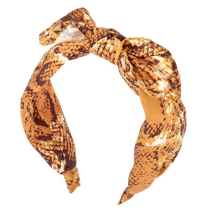 Claire's Serre-tête à nœud noué à imprimé peau de serpent jaune