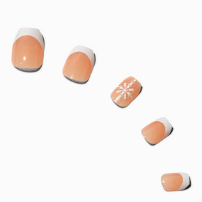 Snowflake French Tip Coffin Press On Vegan Faux Nail Set - 24 Pack,
