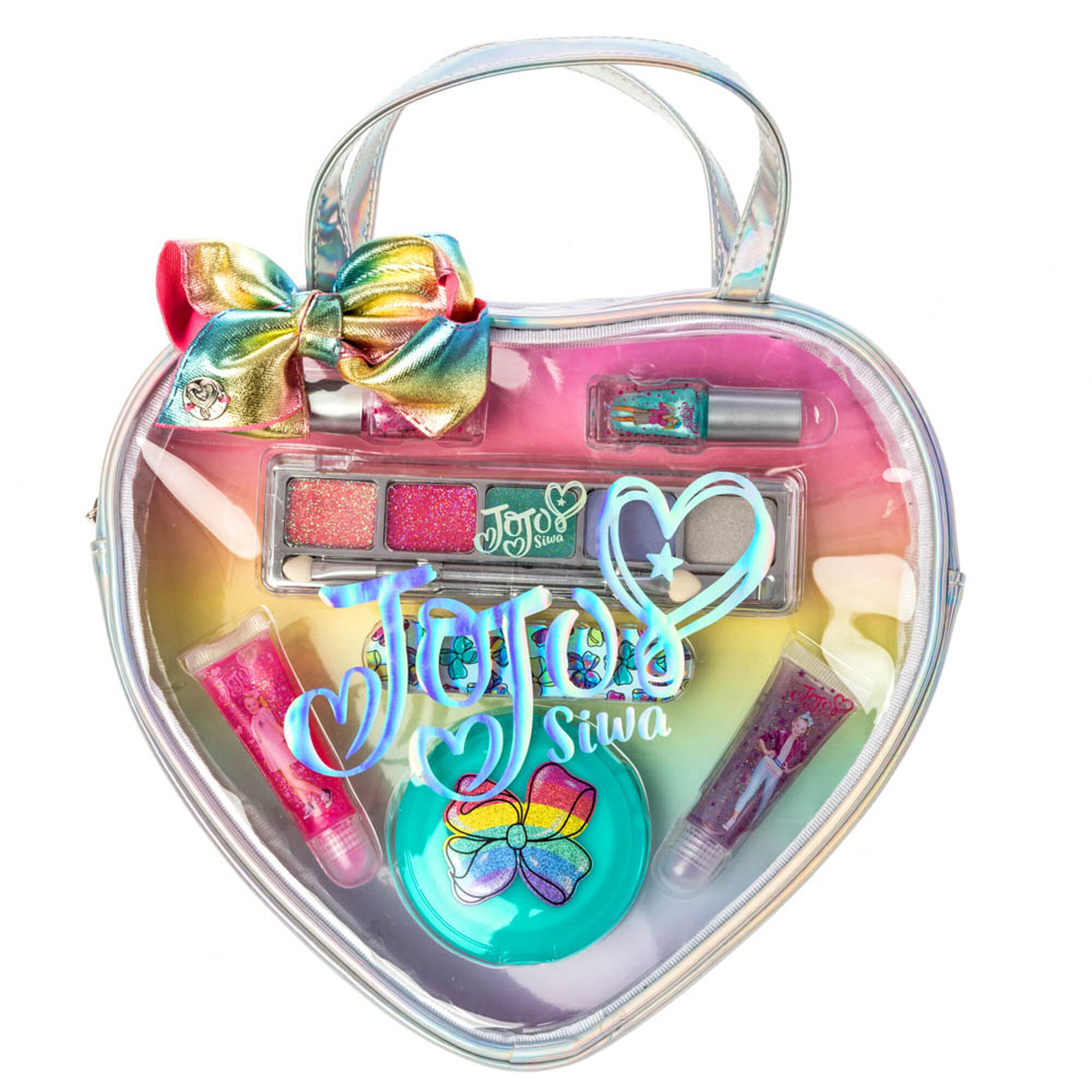 JoJo Siwa™ Heart-Shaped Holographic Cosmetic Bag with Makeup - Silver