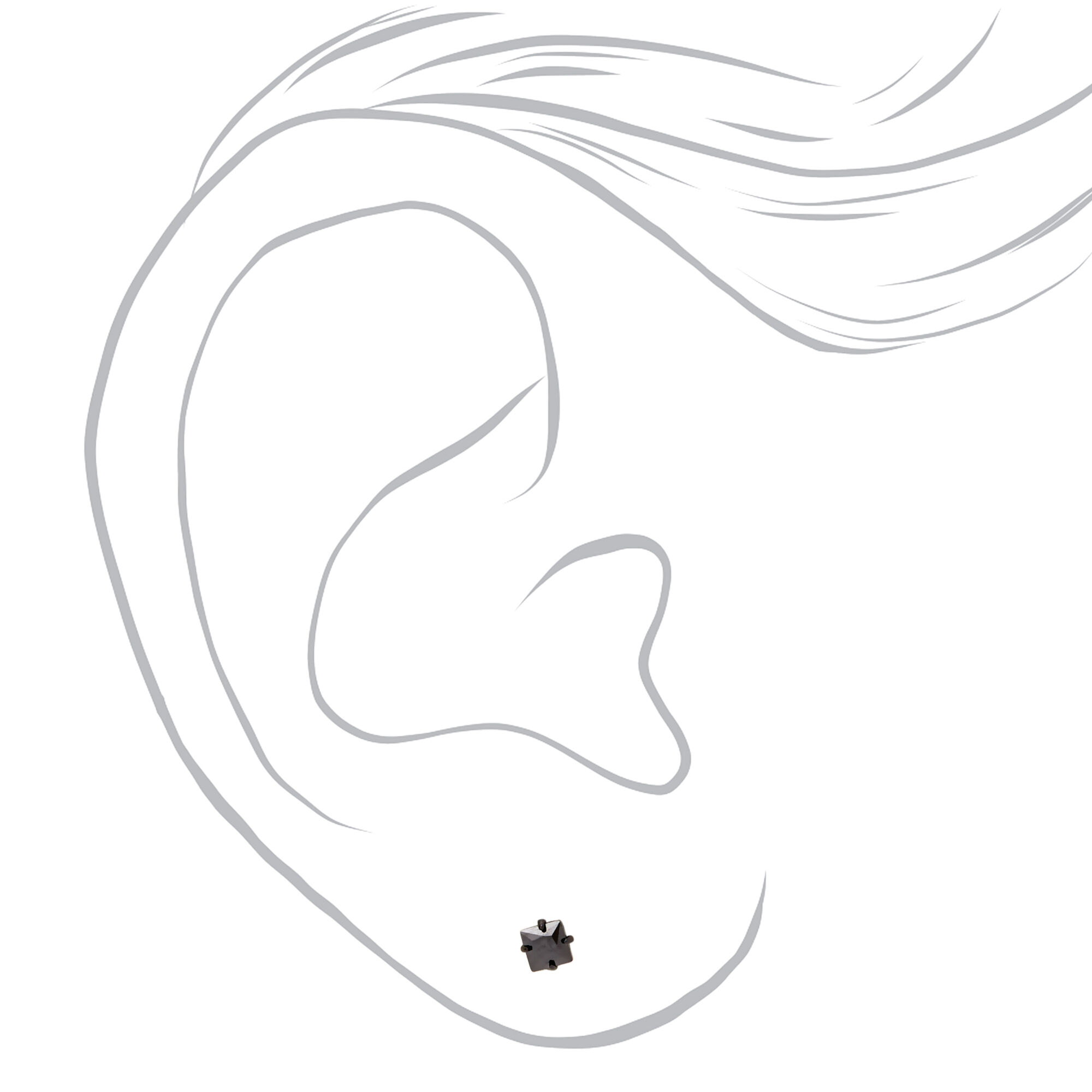 Black Titanium Cubic Zirconia Square Stud Earrings - 3MM,