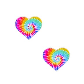 Rainbow Tie Dye Heart Stud Earrings,