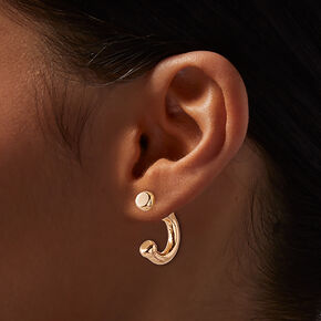 Gold-tone Curve Front &amp; Back Stud Earrings,