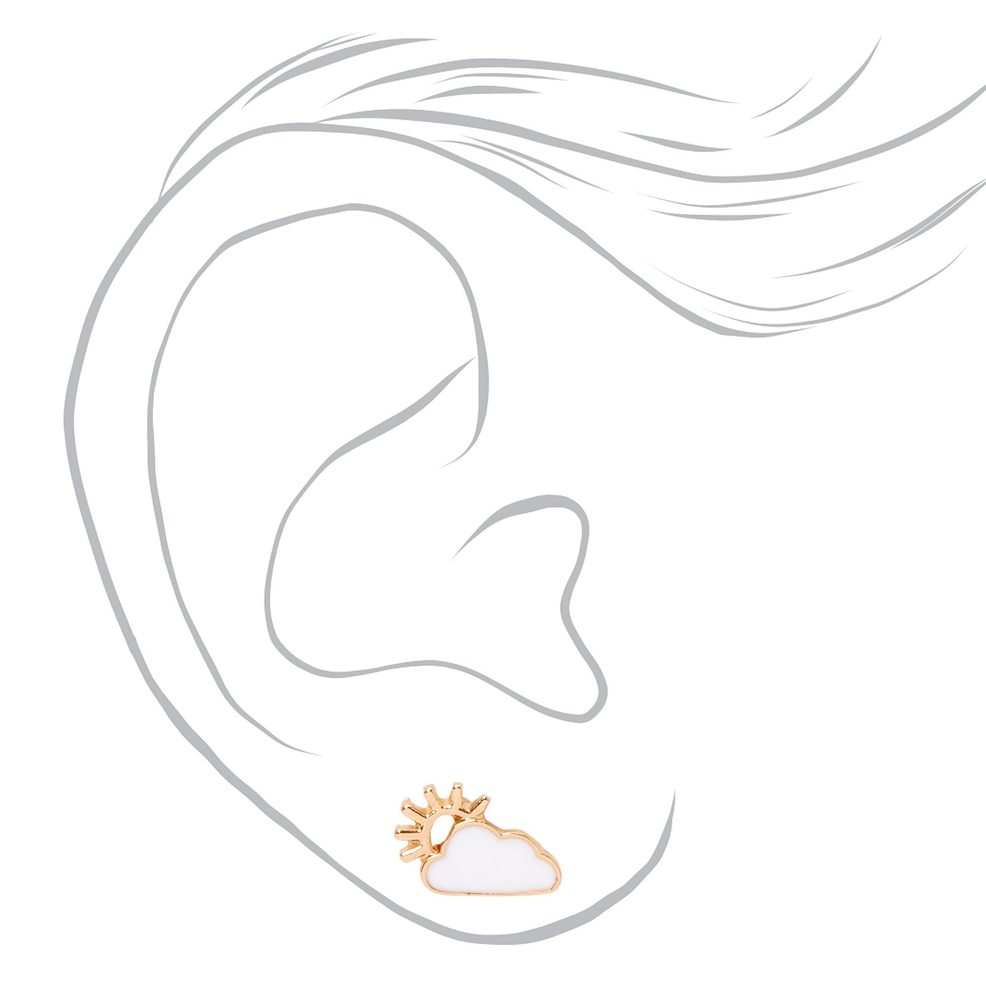 Gold Sun and Clouds Stud Earrings,