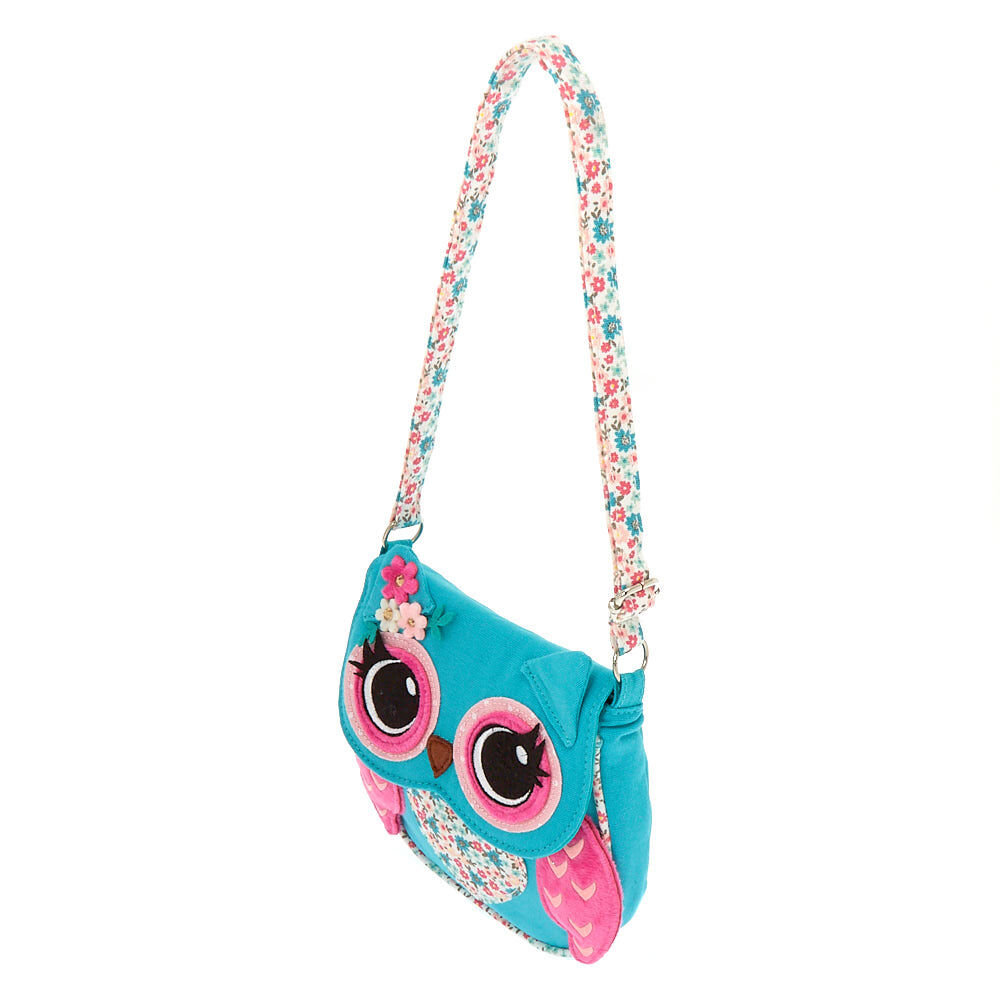 Claire's Club Floral Owl Crossbody Bag - Turquoise,