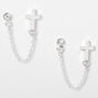 Silver Embellished Cross Connector Chain Stud Earrings,