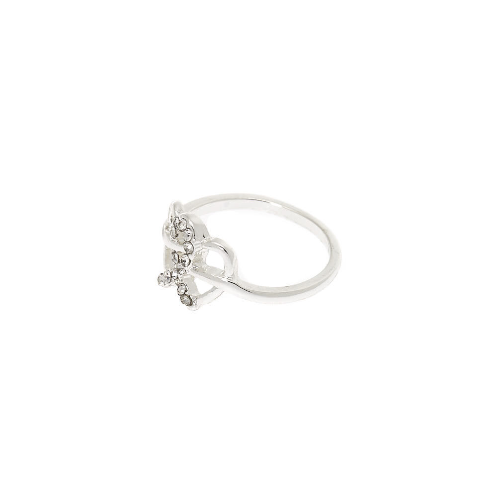 Bague double cœur couleur argenté,