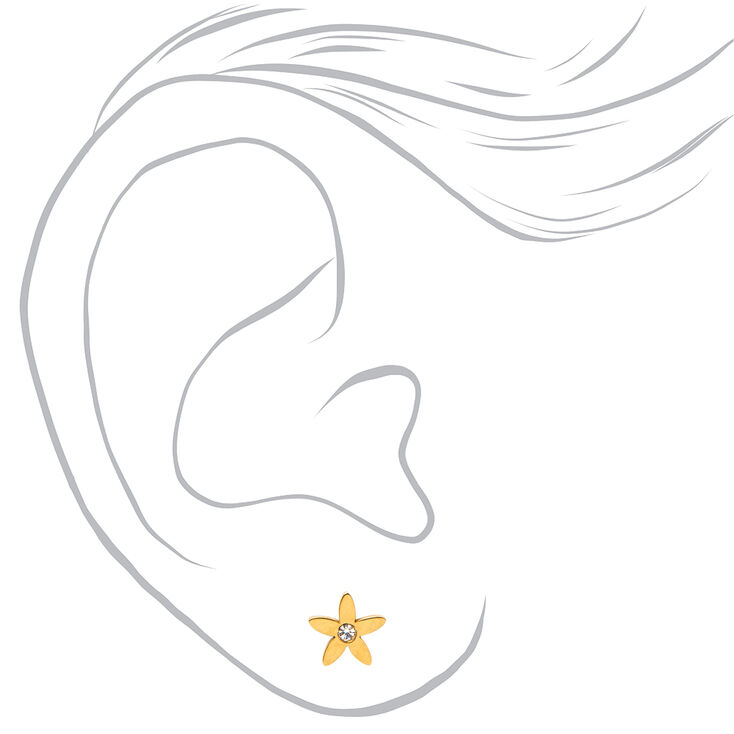 Gold Titanium Crystal Flower Stud Earrings,