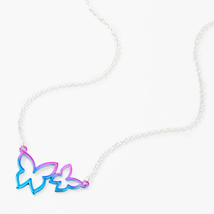 Silver Ombre Double Butterfly Pendant Necklace,