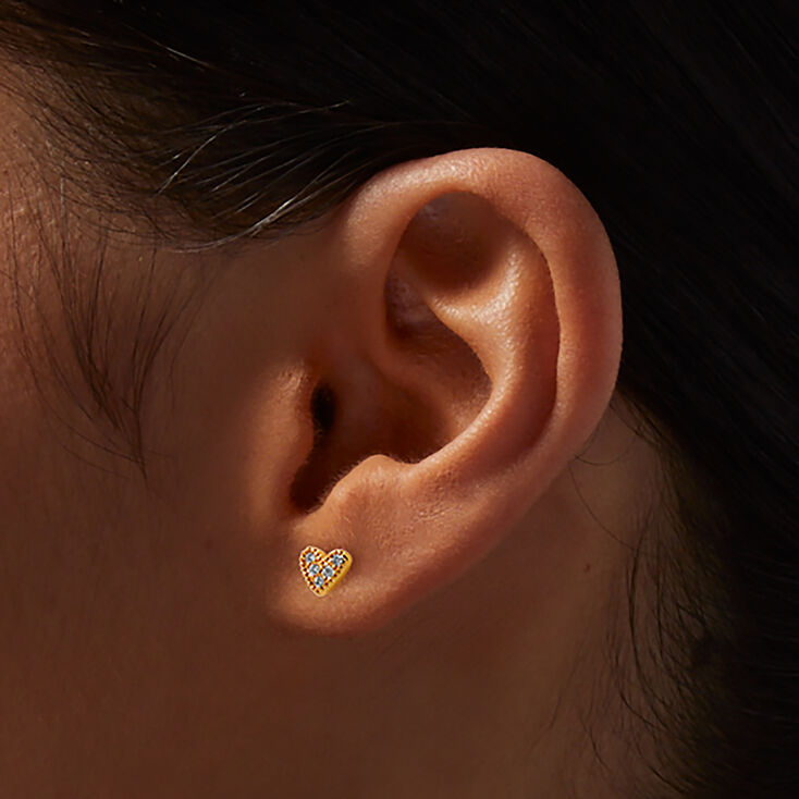 18kt Gold Plated Cubic Zirconia Heart Stud Earrings,