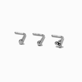 Silver-tone Titanium Mixed Nose Studs - 3 Pack ,