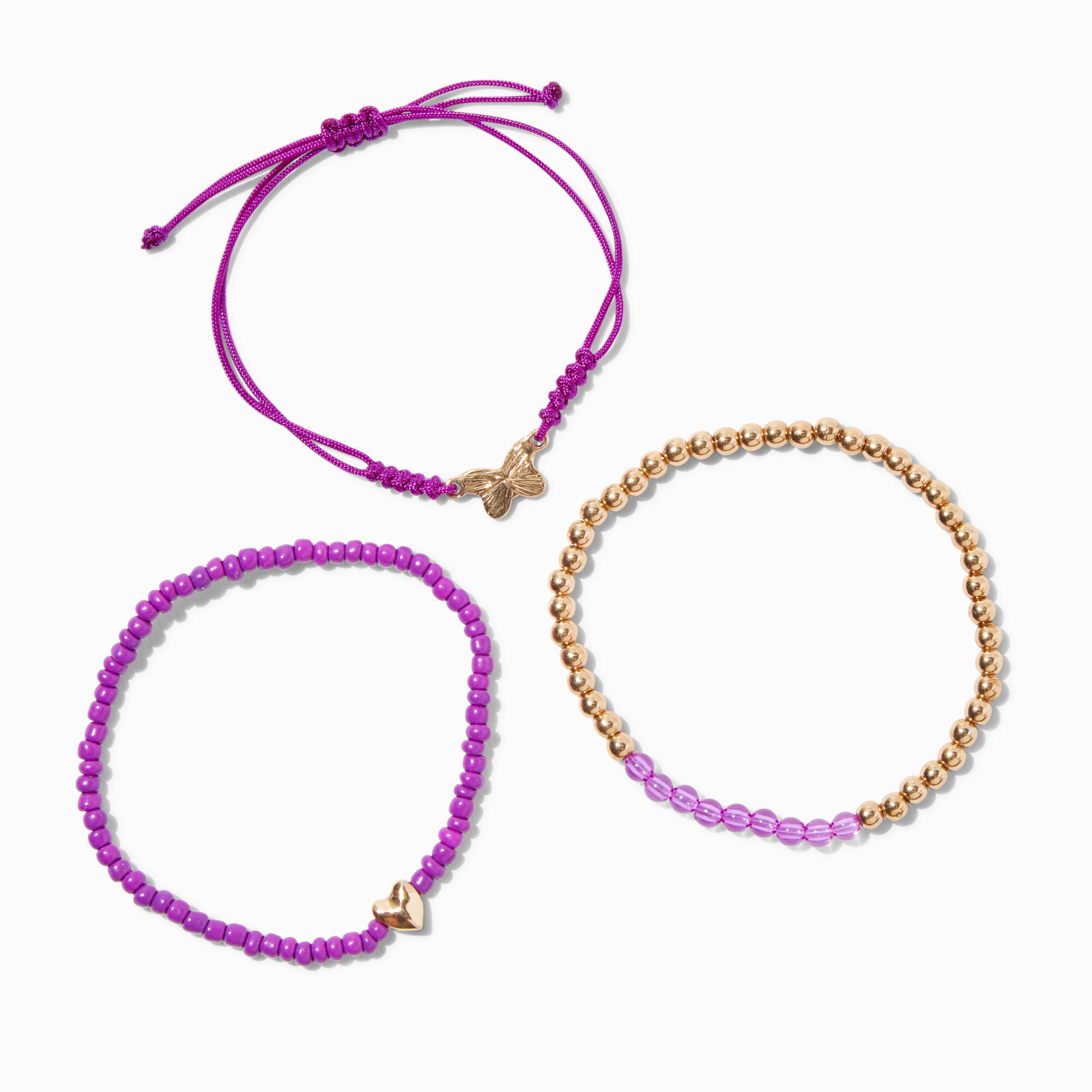February Birthstone Beaded Stretch Bracelets - 3 Pack,
