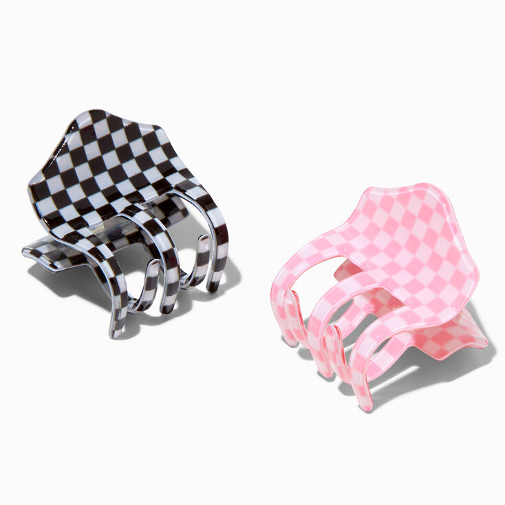 Pink &amp; Black Checkerboard Small Hair Claws &#40;2 Pack&#41;,