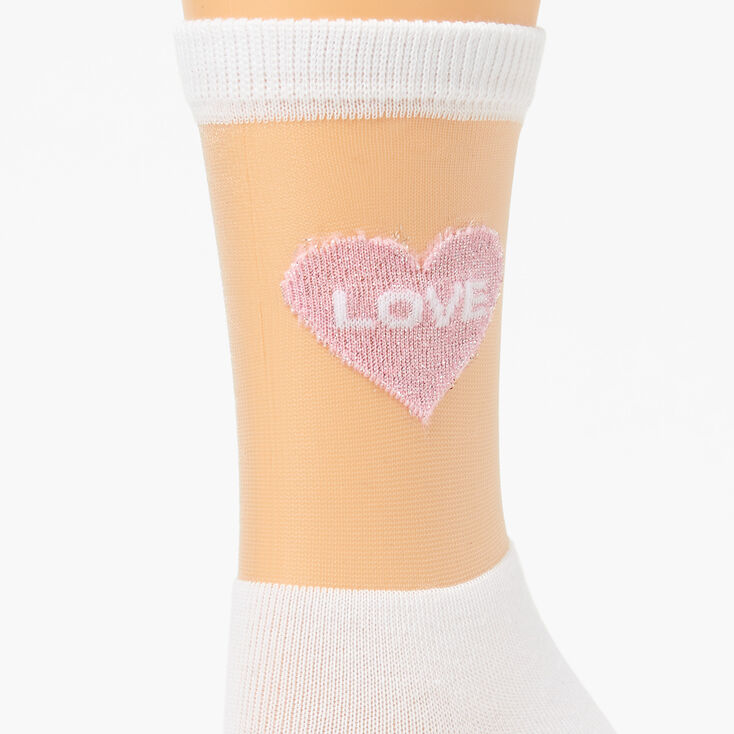 Sheer Heart Love Crew Socks - White,