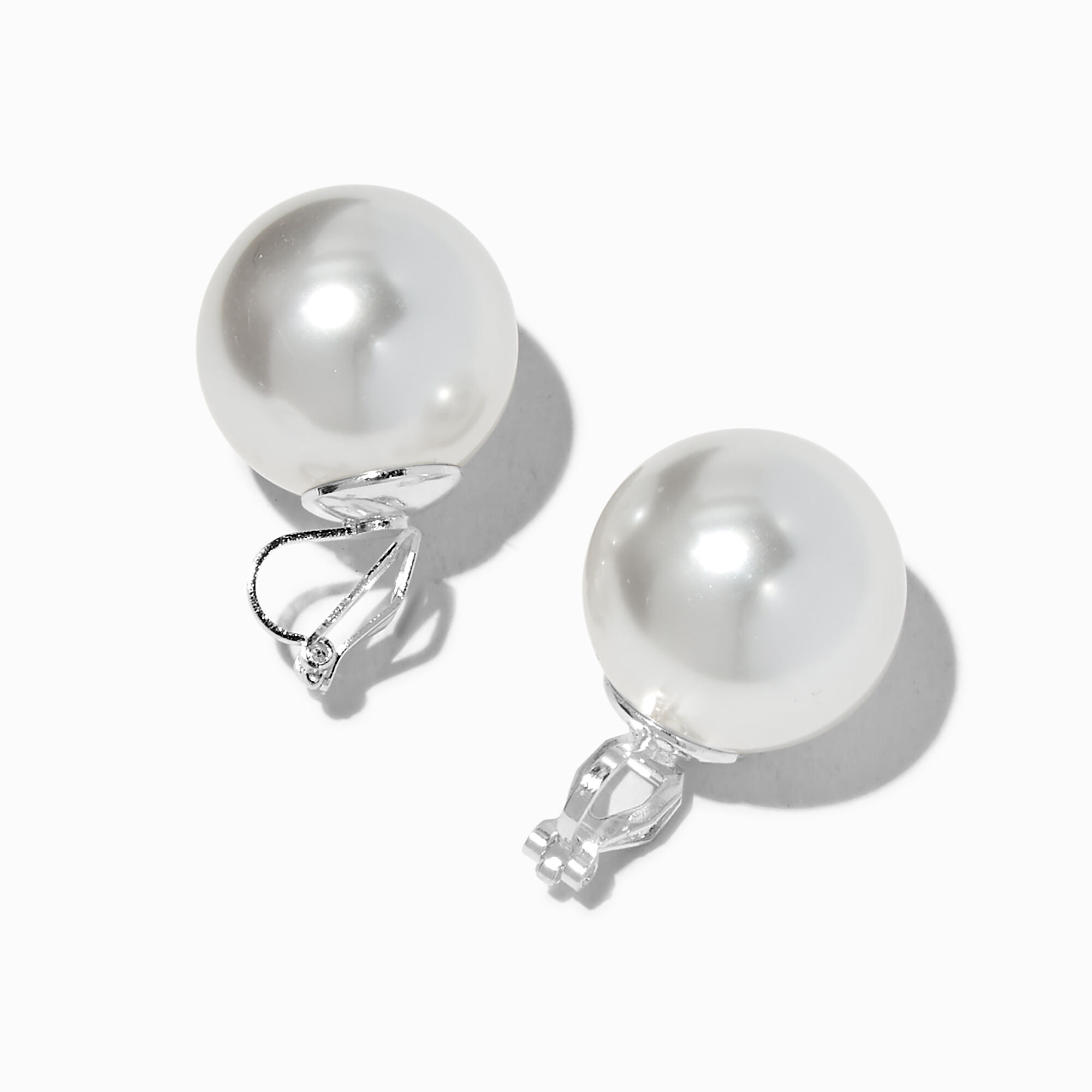 Silver-tone 20MM Pearl Clip-On Earrings,