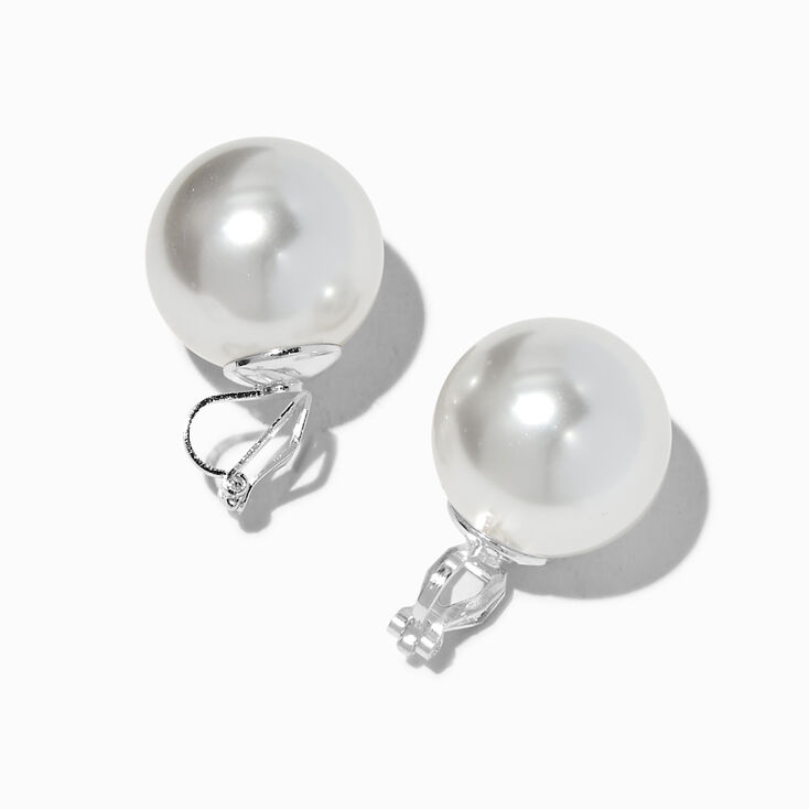 Silver-tone 20MM Pearl Clip-On Earrings,