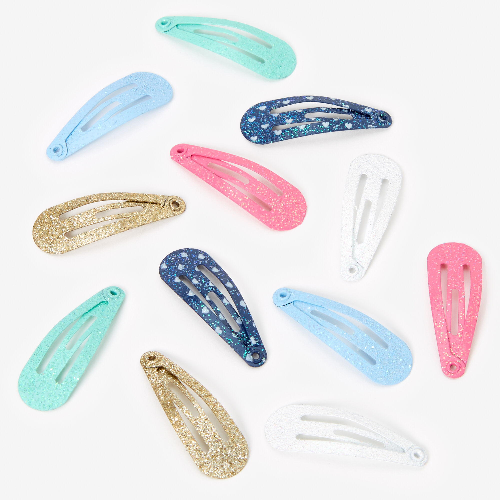 Claire's Club Glitter Heart Snap Hair Clips - 12 Pack,