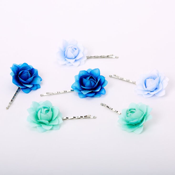 Claire's Épingles plates avec roses effet dégradé - Bleu, lot de 6