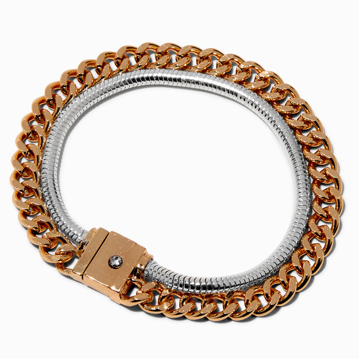 Bracelet de cha&icirc;ne serpent et gourmette en m&eacute;taux mixtes,