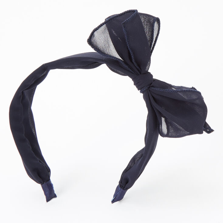 Chiffon Knotted Bow Headband - Navy,