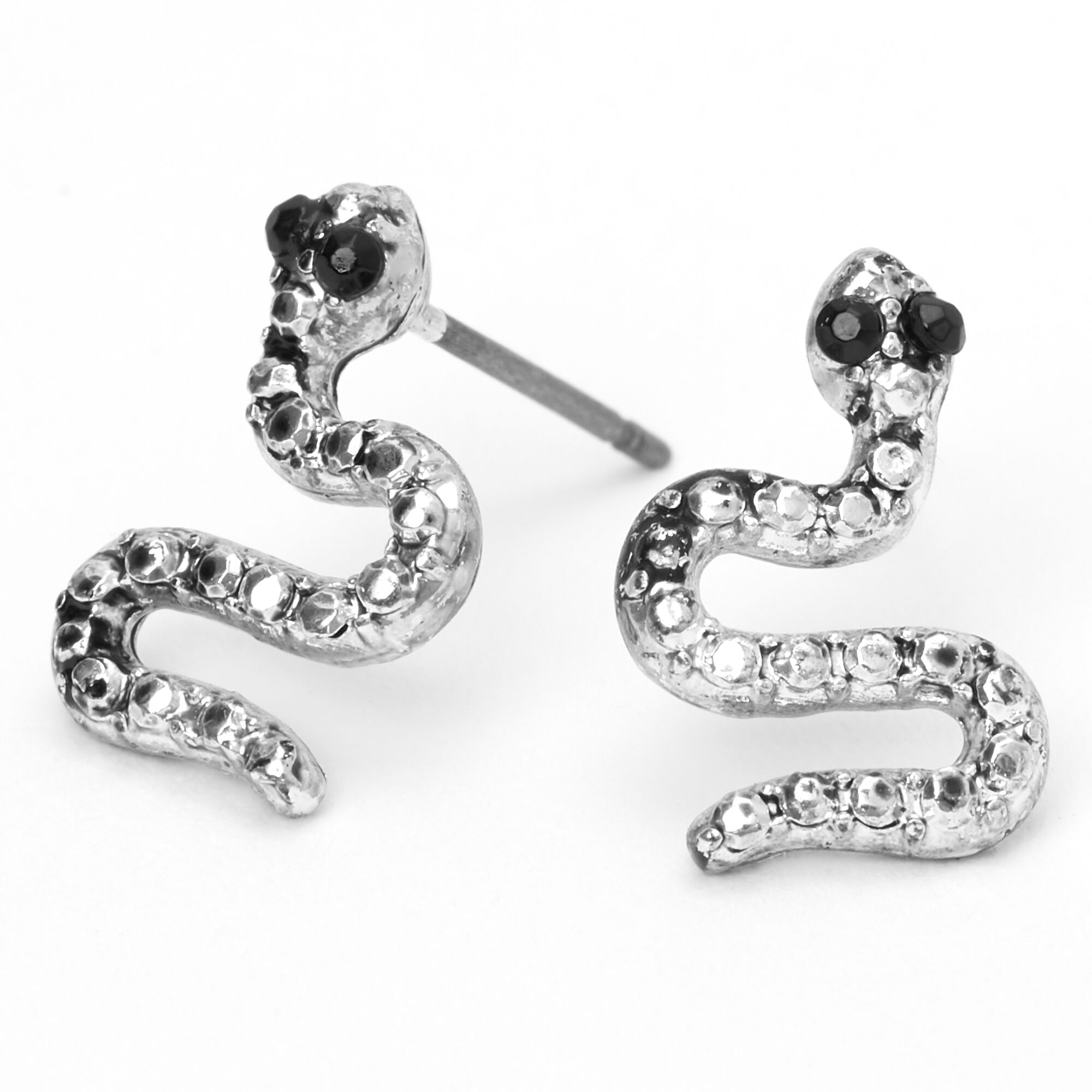 Silver snake stud earrings top