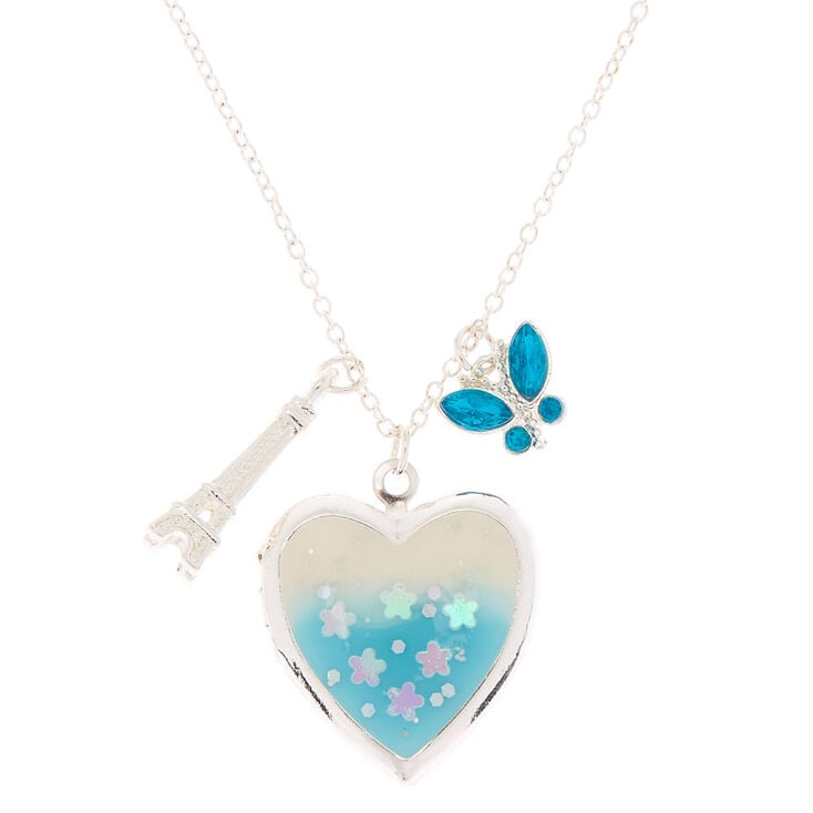 Claire's Collier à pendentif médaillon romantique printanier bleu