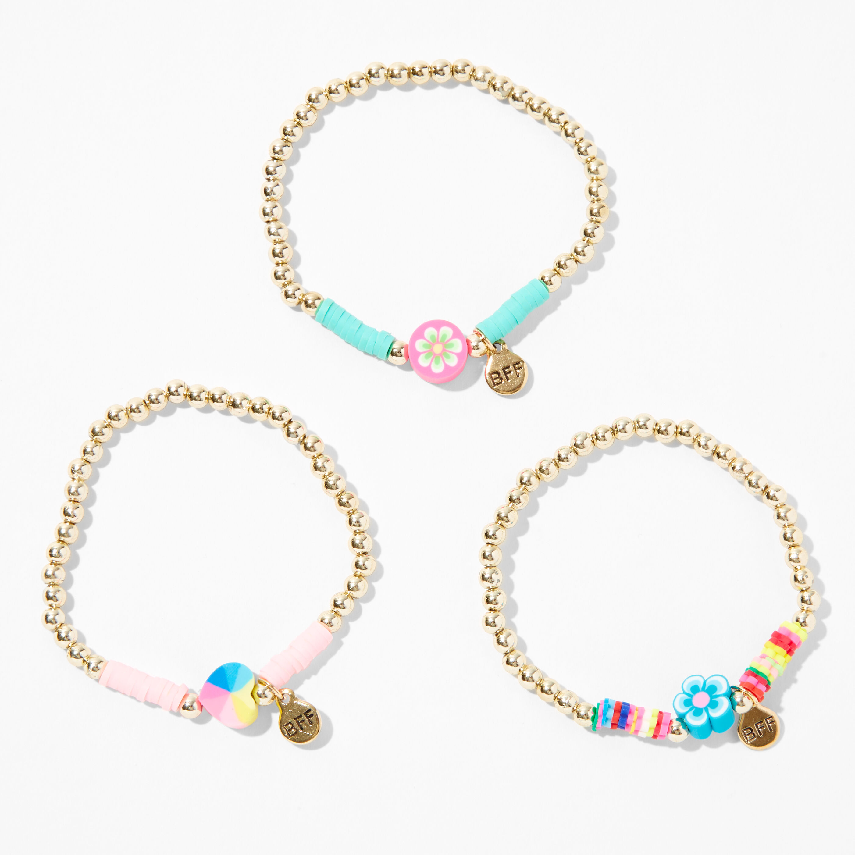Best Friends Hibiscus Flower & Heart Stretch Bracelets (3 Pack),