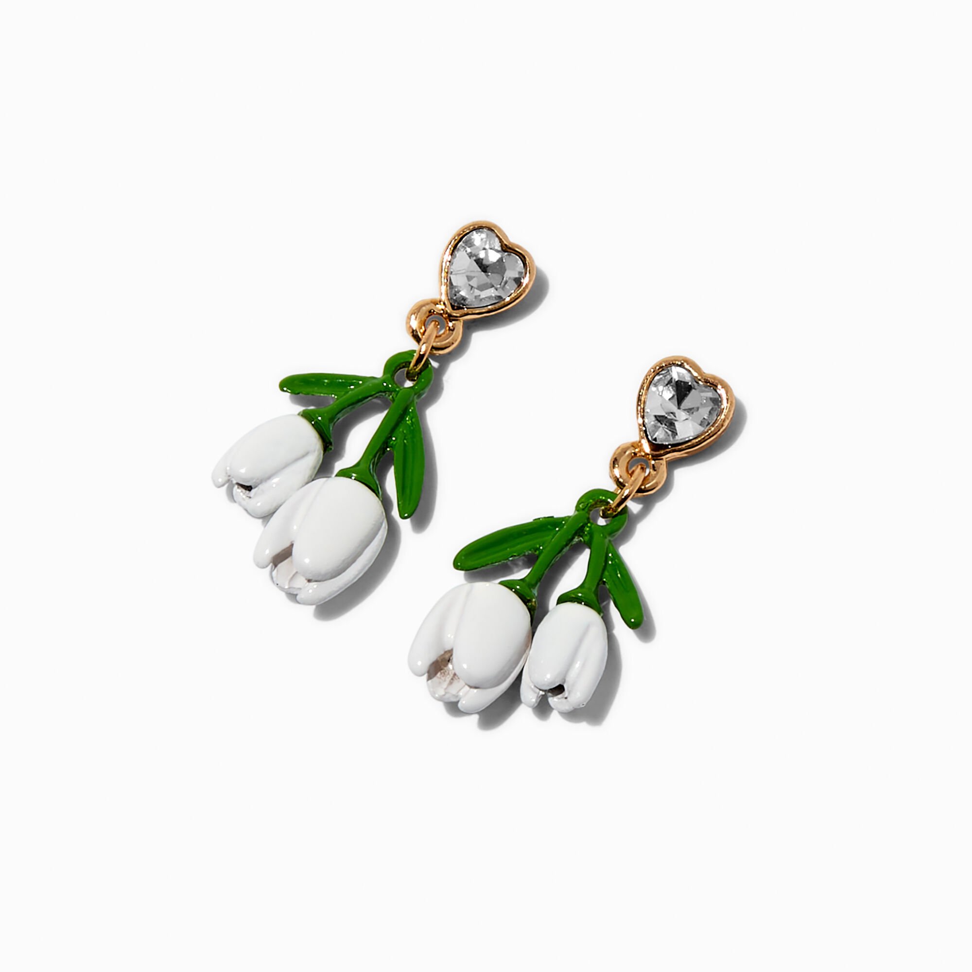 Pendantes tulipe blanche strass cœur,