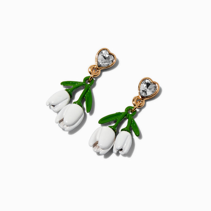 Pendantes tulipe blanche strass c&oelig;ur,