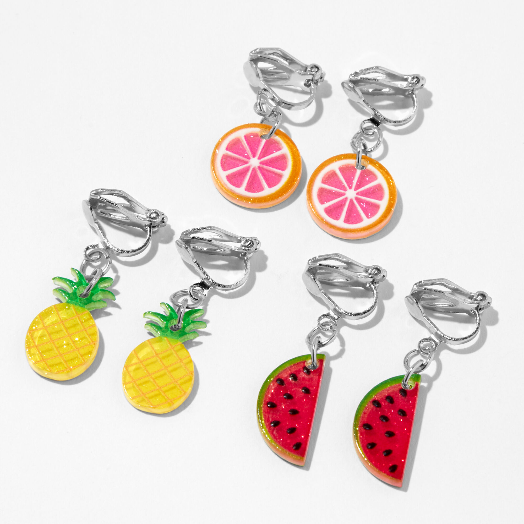 View Claires Fruit Clip On Earrings 3 Pack Silver information