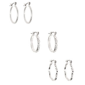 Silver-tone Thick Textured 20mm Hoop Earrings - 3 Pack,