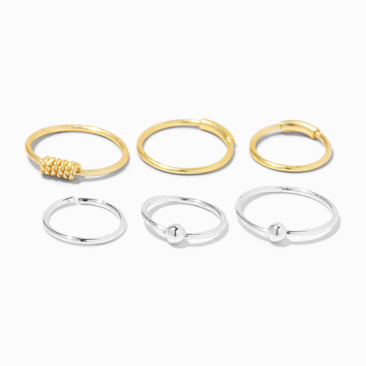 Mixed Metal Sterling Silver 22G Beaded Hoop Nose Rings - 6 Pack,