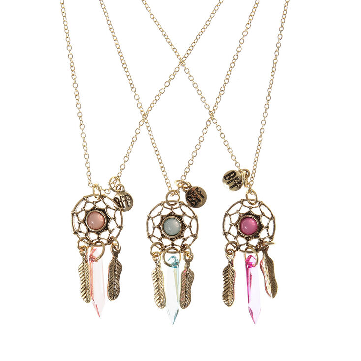 Glass Stone Dreamcatcher Best Friend Necklaces - 3 Pack,