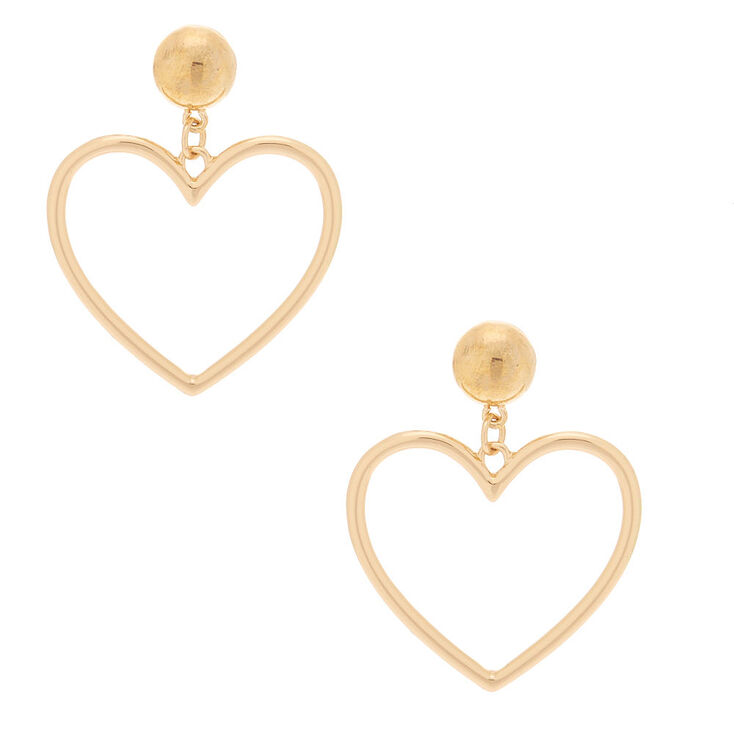 Gold 2&quot; Heart Drop Earrings,