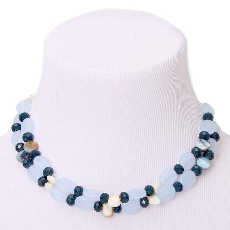 Silver Seashell Stone Multi Strand Necklace - Blue,