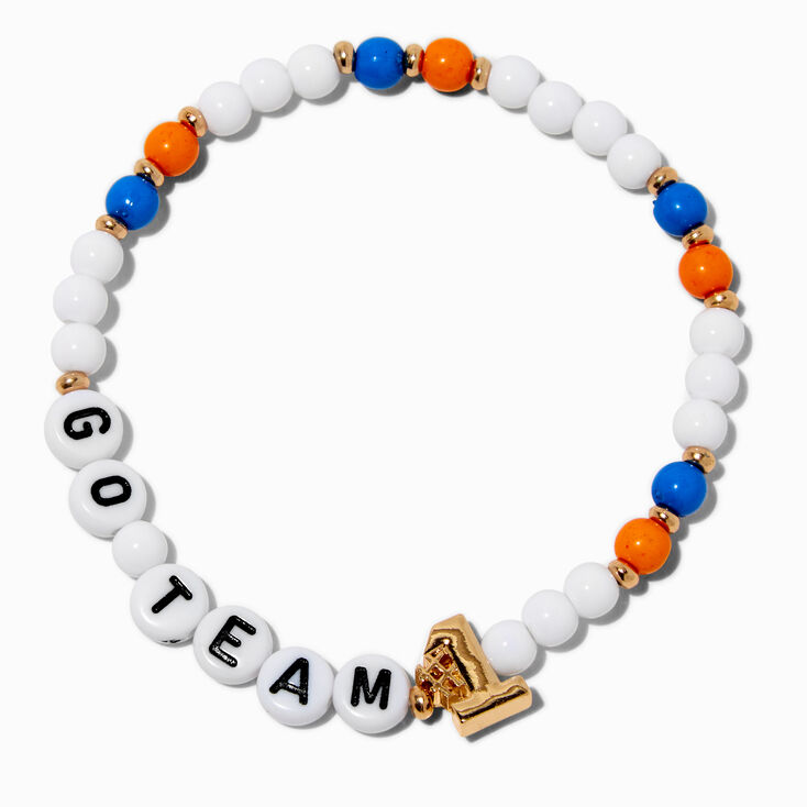 White &#39;&#39;Go Team&#39;&#39; Beaded Stretch Bracelet,