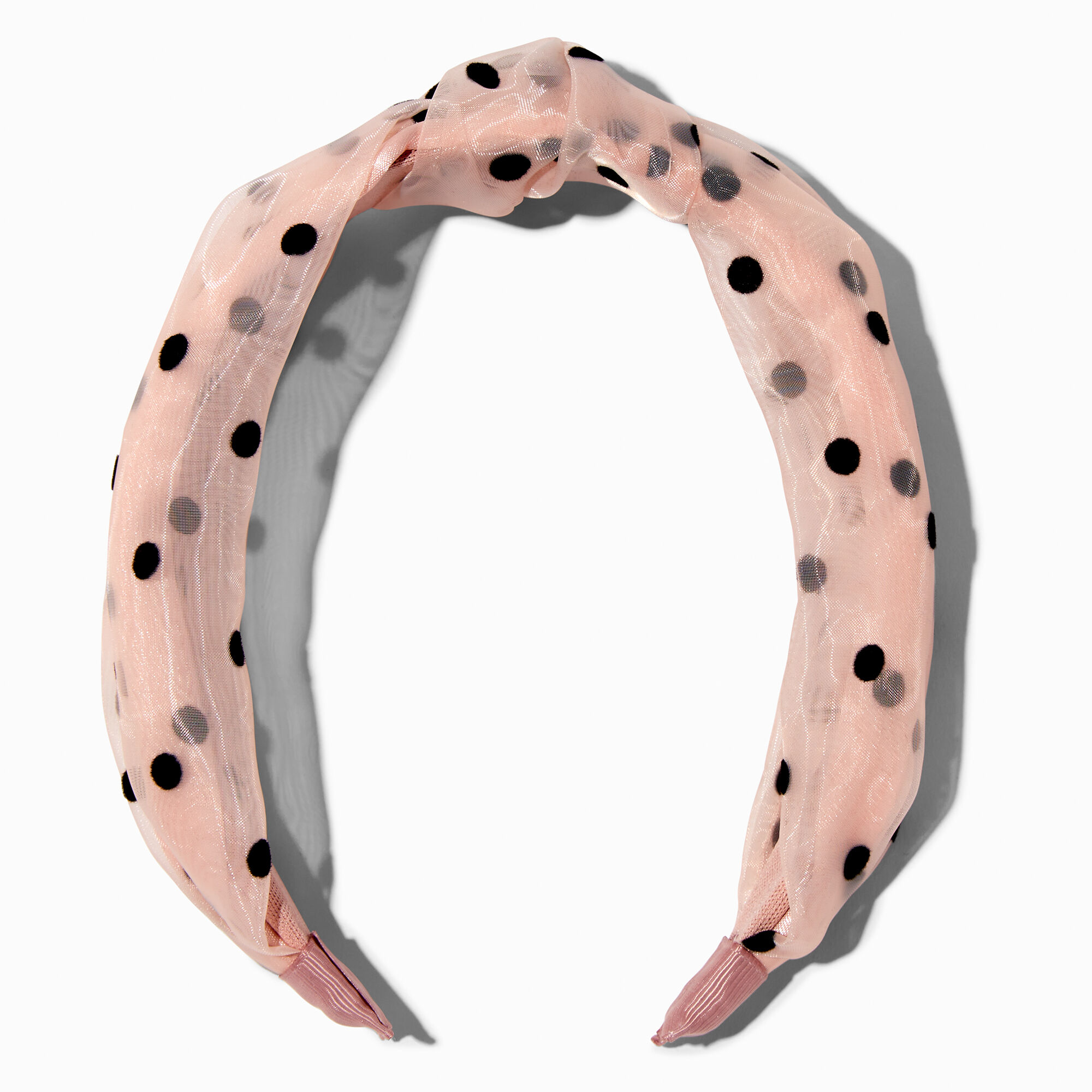 View Claires Blush Polka Dot Sheer Knotted Headband Pink information
