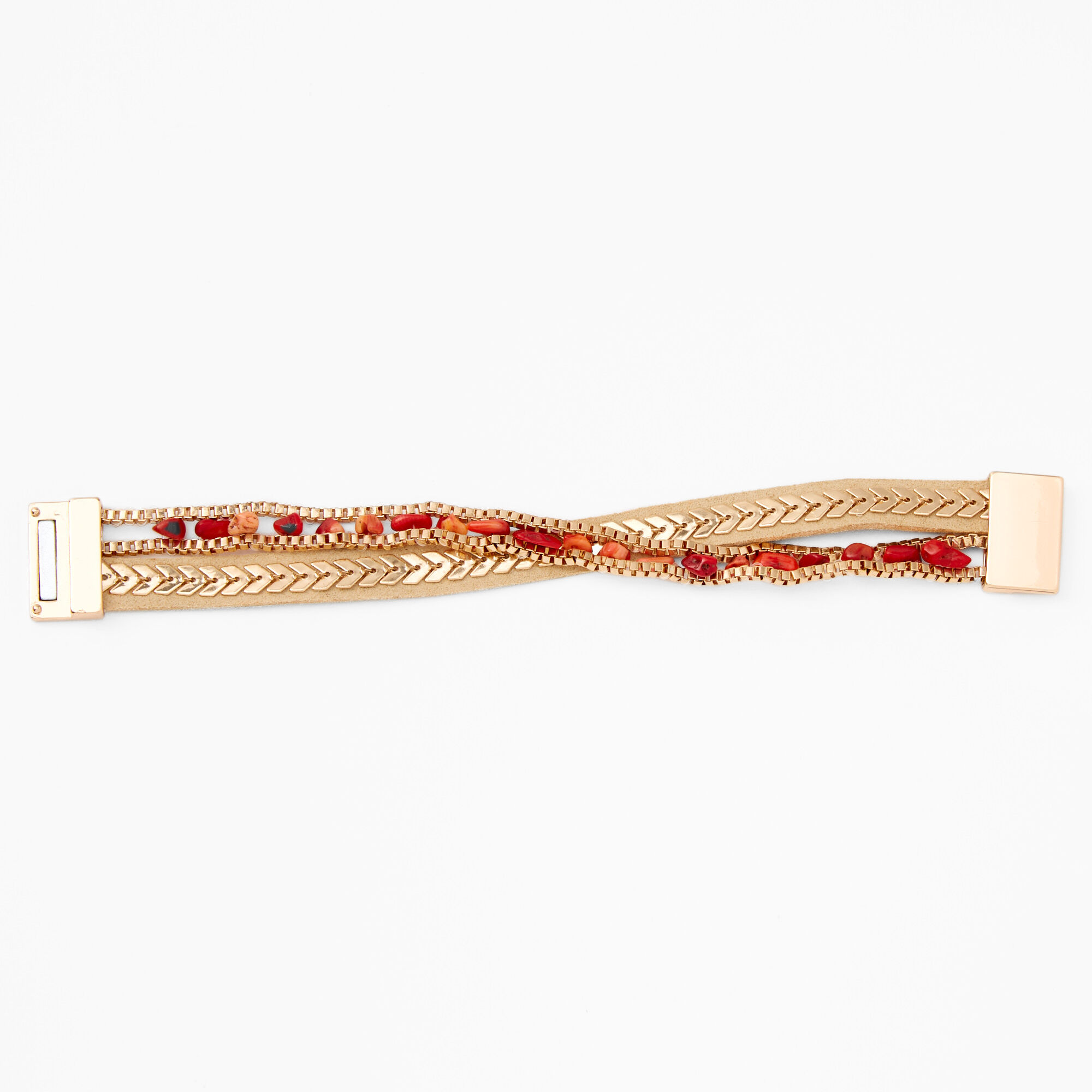 Original Orange Beaded Leather Wrap Bracelet - Tan,