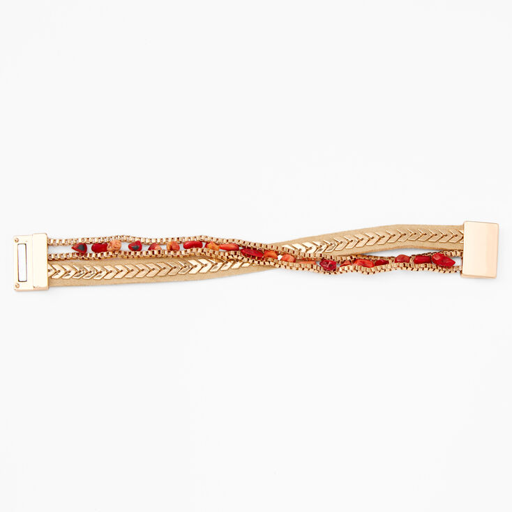 Original Orange Beaded Leather Wrap Bracelet - Tan,