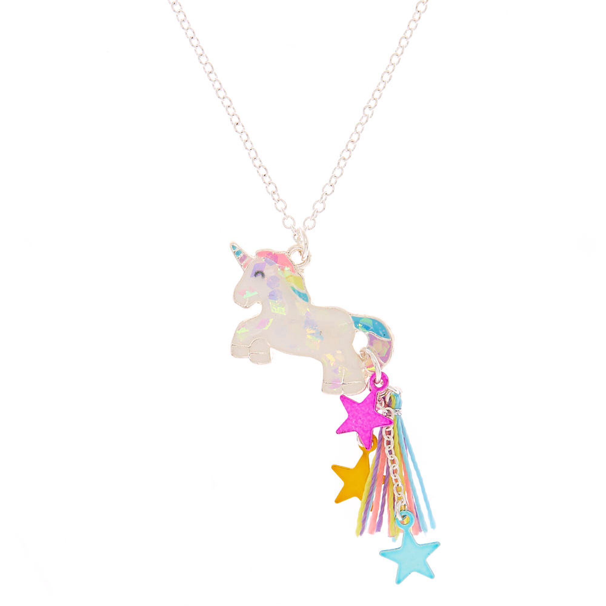 View Claires Unicorn Star Tassel Pendant Necklace Silver information